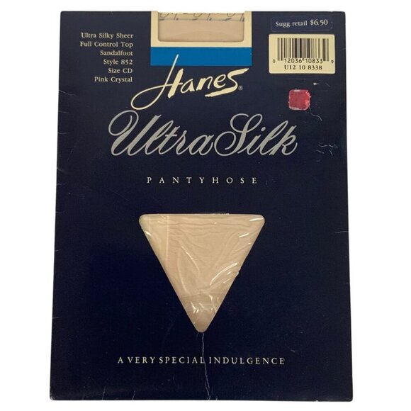 Hanes UltraSilk Pantyhose CD Large Pink Crystal Control Top Sandalfoot 1989 - Picture 1 of 3